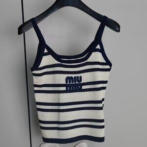 Miu Miu Women's Knit Sports Blue Short Tank Top